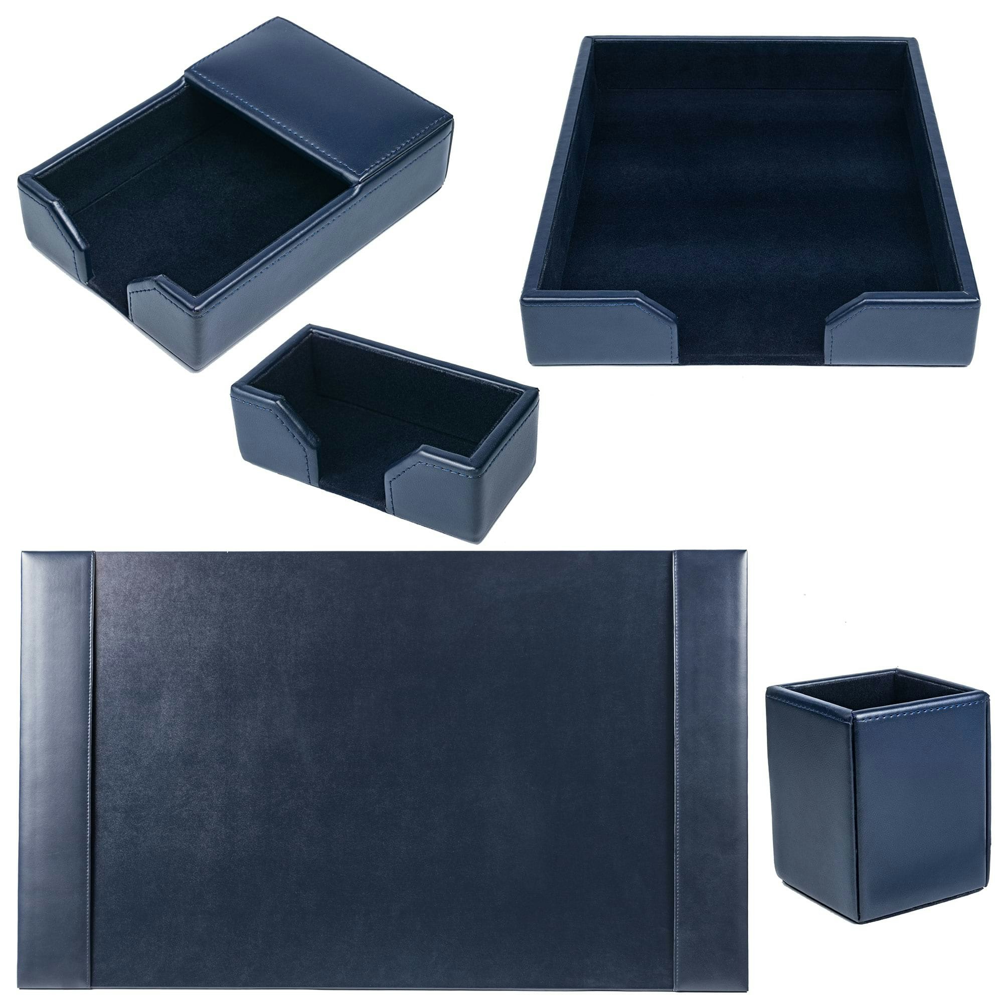 The Elegant Office Navy Blue Bonded Leather Desk Set, 5Pc
