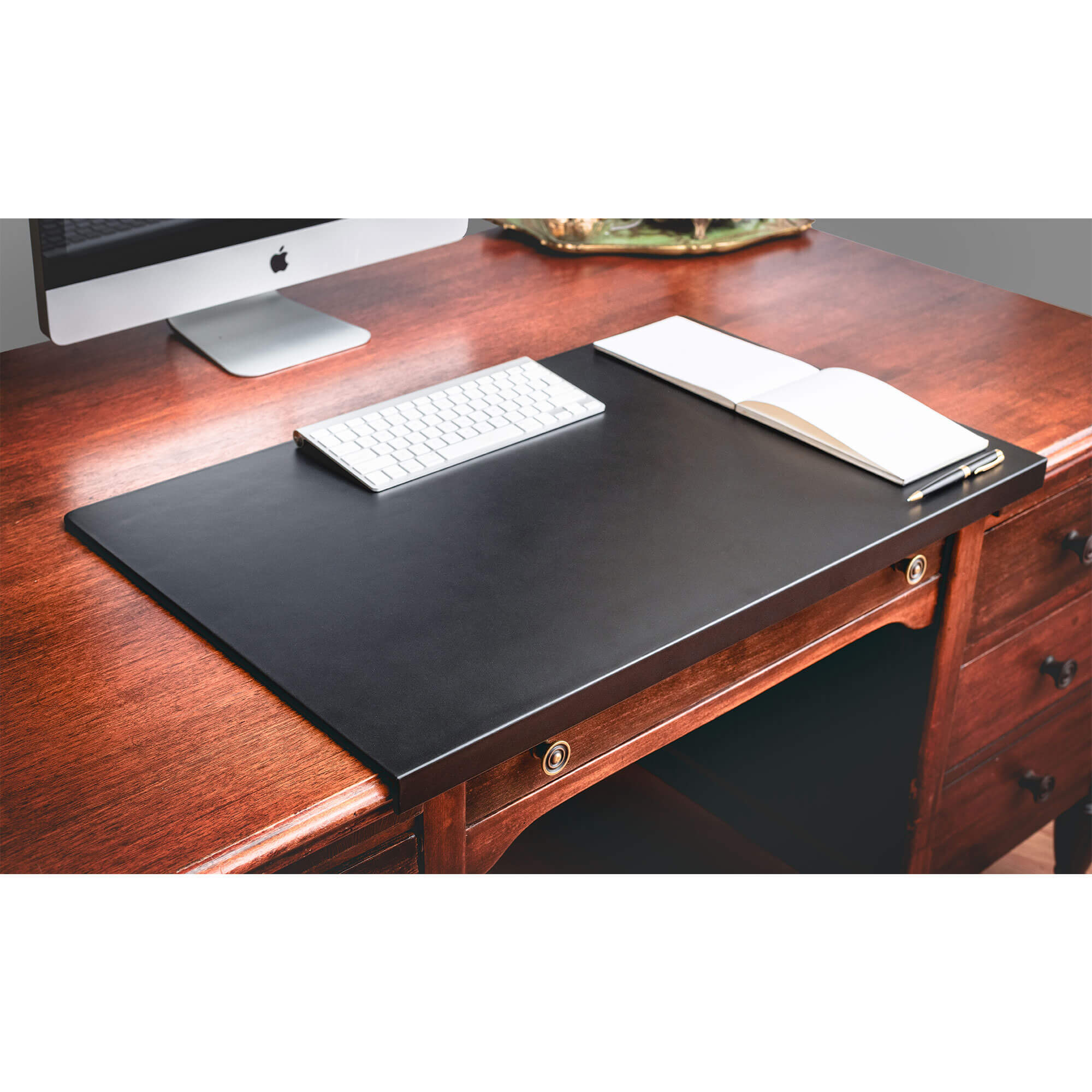 The Elegant Office | Classic Black Leather Desk Pad with Fixation